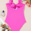 Bright Pink Backless One Piece Swimsuit with Cut-Out Twist Bowknot Detail - Image 4