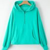 Women's Aruba Blue Fleece Lined Loose Hoodie with Half Zipper and Kangaroo Pockets - Image 10