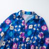 Women's Blue Floral Peasant Sleeve Tiered Ruffle Midi Dress - Image 10