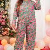 Plus Size Green Printed Long Sleeve and Pants Lounge Set - Image 6