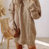 Women's Parchment Cable Knit Long Sleeve Sweater Dress - Image 5