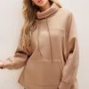 Women's Light French Beige Drawstring Turtleneck Dolman Sleeve Sweatshirt - Image 5