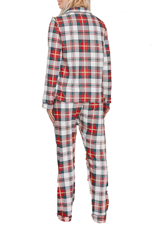 Women's Red Christmas Plaid Print 2-Piece Long Sleeve Pajamas Set