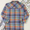 Plus Size Women's Orange Plaid Print Buttoned Shirt - Image 7
