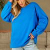 Women's Sky Blue Solid Color Drop Shoulder Long Sleeve Basic Sweatshirt - Image 4