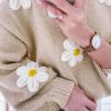 Women's Parchment Floral Crochet Chunky Knit Sweater - Image 4