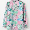 Women's Green Floral Print V Neck Tied Loose Blouse - Image 7