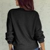 Women's Black Eyelet Pattern V Neck Drop Shoulder Sweater - Casual and Stylish for Fall - Image 2