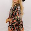 Black Plus Size Paisley Floral Print V Neck Bubble Sleeve Blouse for Women - Image 3