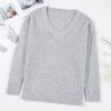 Women's Light Grey Loose Fit Eyelet V Neck Drop Shoulder Sweater - Image 4