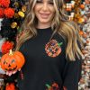 Plus Size Black Sequined Pumpkin Pattern Sweater for Women - Image 3