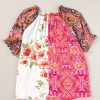 Women's Multicolour Boho Floral Patchwork Buttoned Short Sleeve Blouse - Image 3