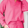 Bonbon Pink Textured V Neck Top and Wide Leg Pants Set for Women - Image 3