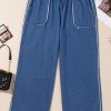 Women's Sail Blue Washed Denim Chambray Loose Plus Size Wide Leg Pants - Image 3