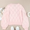 Women's Gossamer Pink Openwork Plaid Puff Sleeve Cropped Sweater - Image 7