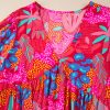 Plus Size Women's Rose Tropical Printed Lantern Sleeve V Neck Ruffled Mini Dress - Image 7