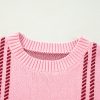 Women's Pink Plaid Pattern Knitted Drop Shoulder Sweater - Cozy and Stylish - Image 9