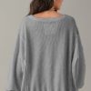 Women's Gray Waffle Knit Bishop Sleeve Oversized Top - Chic and Cozy - Image 5