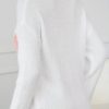 Women's White Pearl Beaded Heart Pattern Fuzzy V Neck Sweater for Daily Wear - Image 3