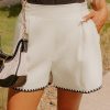 Women's White Waffle Texture Casual Shorts with Contrast Ricrac Hemline - Image 2