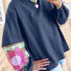 Women's Sail Blue Flower Patchwork Oversized Pullover Shirt - Image 2