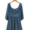 Women's Real Teal Frilled Neckline 3/4 Sleeve Layered Ruched Mini Dress - Image 16