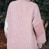 Women's Pink Color Block Houndstooth Loose Shacket - Image 2