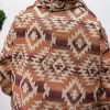 Plus Size Women's Red Aztec Pattern Half Zip High Neck Hoodie - Western Fashion - Image 3