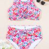 Rose Plus Size Floral Print Twisted High Waist Bikini Set for Women - Image 13