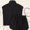 Women's Black Textured Quarter Zip Top and Drawstring High Waist Shorts Set - Image 6