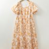 Plus Size Apricot Floral Print Puff Short Sleeve Maxi Dress for Women - Image 12