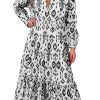 Women's Black Western Abstract Geometric Printed Maxi Dress with V Neckline - Image 6