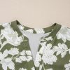 Chic Women's Green Floral Print Short Sleeve Blouse with Split Neck Design - Image 17