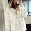 Women's Cozy Beige Fleece Colorblock Trim Sweatshirt with Buttons and Pocket - Image 6