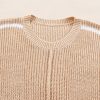 Women's Light French Beige Contrast Striped 3/4 Sleeve Crew Neck Sweater - Image 9