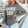 Women's Dark Grey Corded Game Day Graphic Long Sleeve Crewneck Top - Image 3