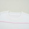 Women's White Colorblock Striped Half Sleeve Drop Shoulder Sweater - Image 12