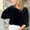 Women's Black Pearl Beaded Half Sleeve Velvet Top for Elegant Occasions - Image 4