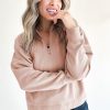 Women's Smoke Gray Zipped Neck Pullover Sweatshirt with Drop Shoulder Design - Image 3