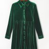 Elegant Green Long Sleeve Ruffle Velvet Button Up Mini Dress - Image 11