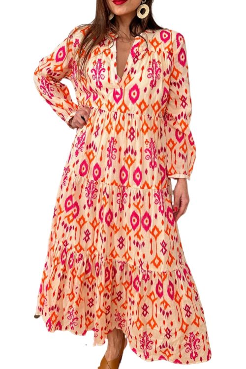 Women's Orange Western Abstract Geometric Maxi Dress