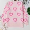 Women's Pink Heart Shape Bubble Sleeve Baggy Sweater - Cozy Casual Fashion - Image 10