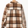 Women's Light French Beige Flannel Plaid Double Flap Pocket Shacket - Image 7