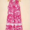 Women's Rose Floral Sleeveless Tasseled Lace-up Neck Tiered Midi Dress for Spring - Image 8