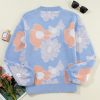 Women's Beau Blue Floral O Neck Drop Shoulder Knitted Sweater for Casual Elegance - Image 9