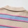 Women's Apricot Stripe Collared V Neck Drop Shoulder Loose Sweater - Cozy & Chic - Image 15