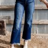 Women's High Waist Mineral Wash Raw Hem Flared Jeans - Sail Blue - Image 5