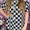 Women's Black Western Fashion Checkerboard Print Side Split T-Shirt - Image 8