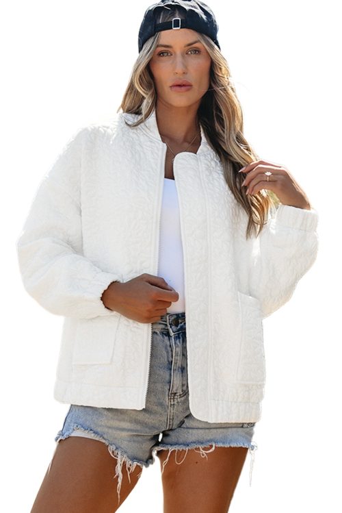 Women's White Floral Quilted Long Sleeve Jacket