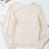 Women's White Geometric Lace Buttoned Long Sleeve Blouse - Image 9